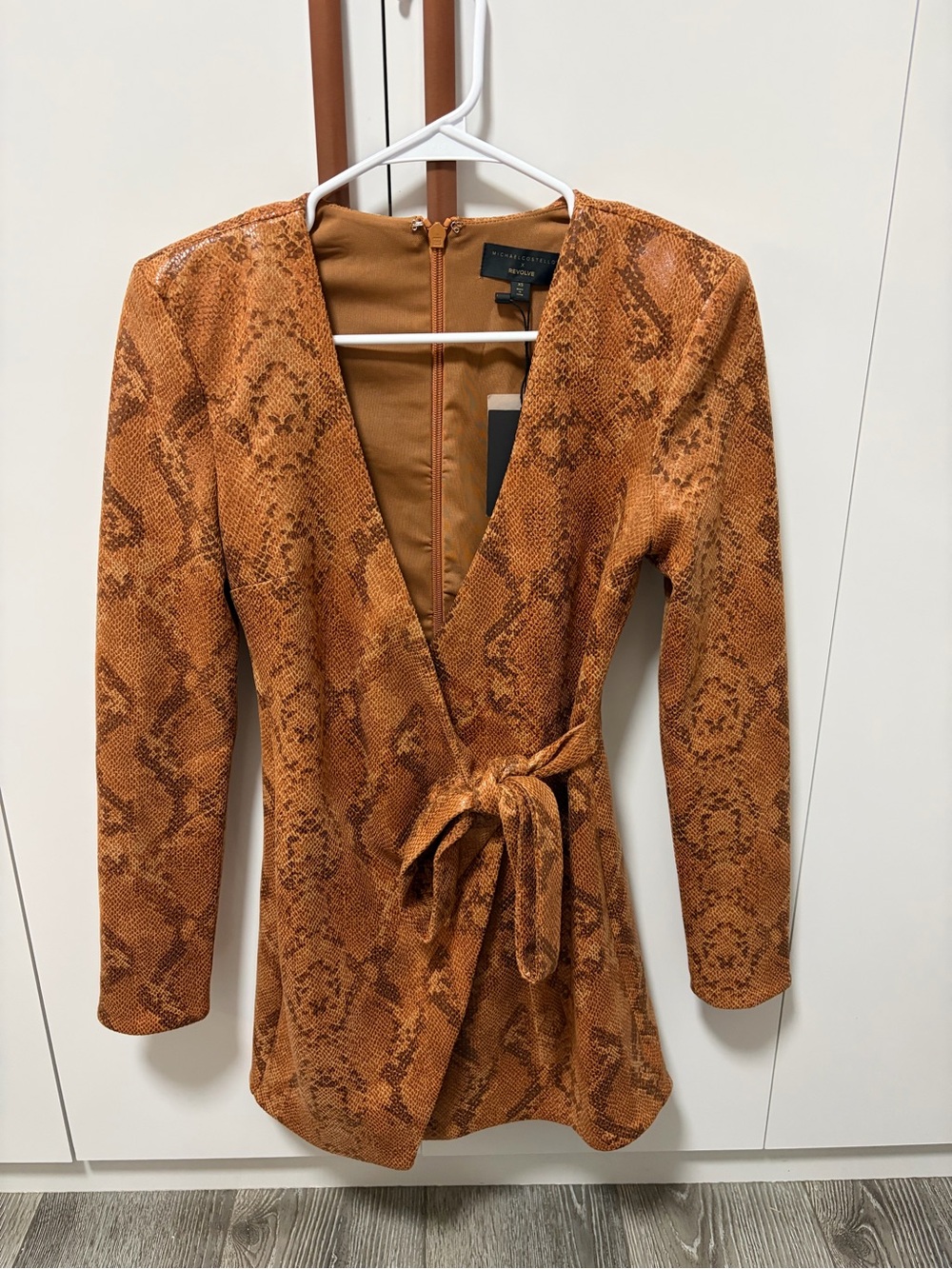 Michael Costello Rust Snakeprint Wrap Blazer